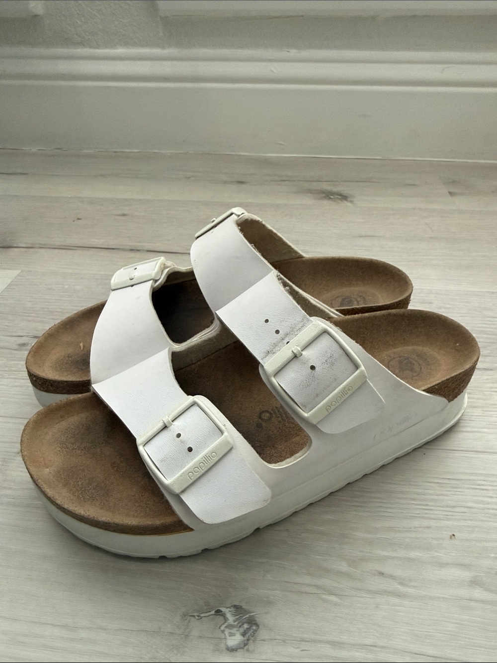 Birkenstock Papillio White Double-Strap Platform Slide Sandals Size 39/US 9